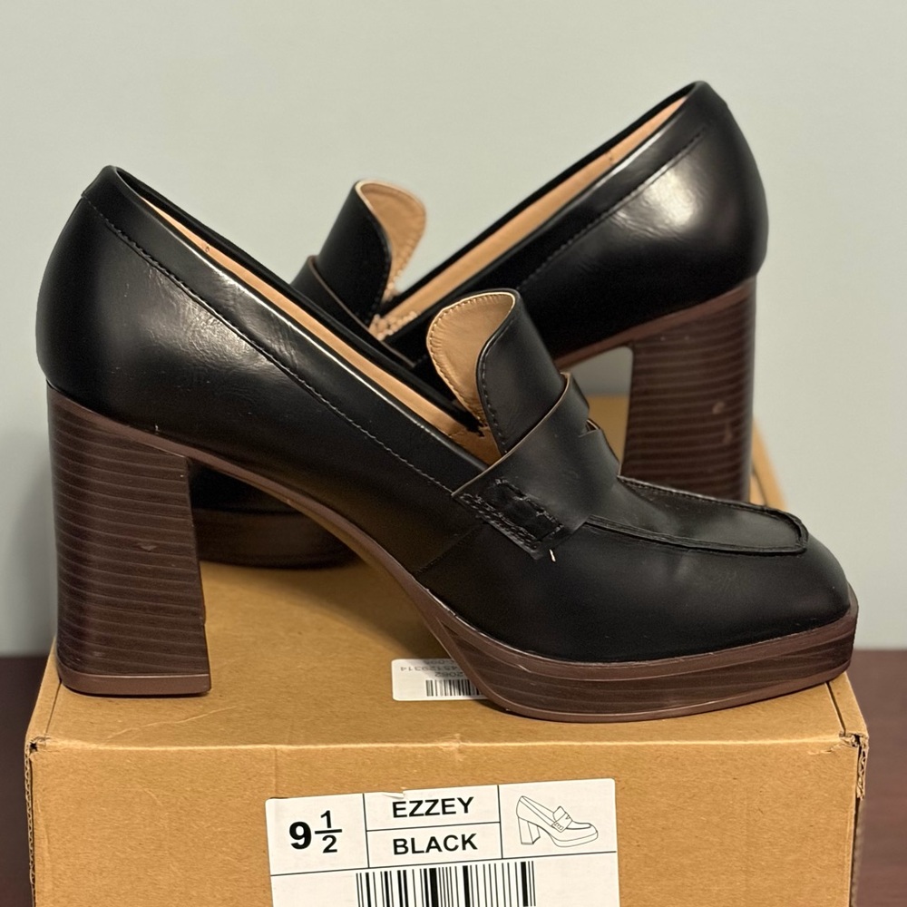 Black Block Heel Loafers - Picture 2 of 6